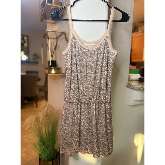 Rebecca Taylor Rose Gold Sequin Mini Dress Size 2 Raw Trim - Picture 2 of 5